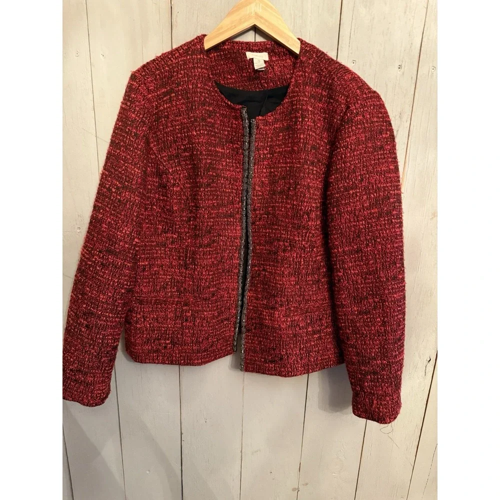 Chicos Womens Open Front Embellished‎ Boulce Blazer Jacket  Red Size 3(XL)_3